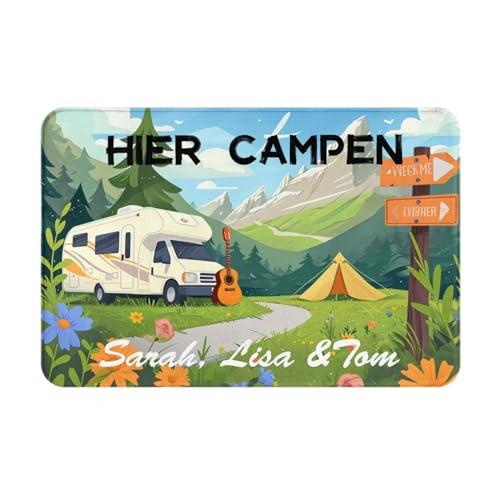 Rifyta Fußmatte Camping Personalisiert Namen Familie Geschenke für Camper Wohnwagen rutschfest & waschbar schwarz 60x40cm (Colour 3) von Rifyta