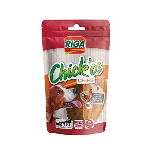 RIGA - Chick'Os Chips – Leckereien für Hunde – Chips 90% Huhn – reich an Protein – niedriger Fettgehalt – ohne Farbstoffe oder Zusatzstoffe – ideale natürliche Belohnung – 60 g RIGA - Chick'Os Chips – Leckereien für Hunde – Chips 90% Huhn – reich an Protein – niedriger Fettgehalt – ohne Farbstoffe oder Zusatzstoffe – ideale natürliche Belohnung – 60 g von Riga