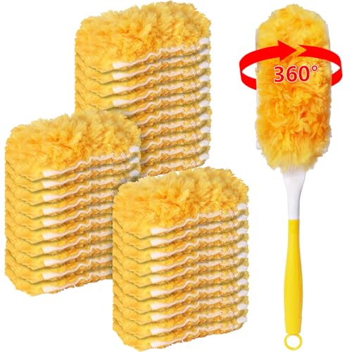 Rigidstone 30 Stück Staubmagnet NachfüLlpack Für Swiffer Staubwedel mit 1 Handgriff, 360° Elektrostatisch Duster Nachfüllung,Gegen Staub Staubtücher für Tierhaare Staub Schmutz von Rigidstone