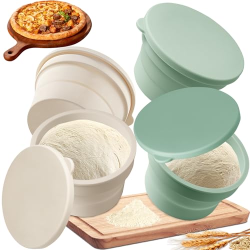 Rigidstone Pizzaballenbox mit Deckel 4er Set, Platzsparend Pizzateig Gären - Pizzateig Box aus antihaftendem Silikon - Pizzabox, Gärbox & Teigbox - Mikrowellen,Gefrier- und Spühlmaschinengeeignet von Rigidstone