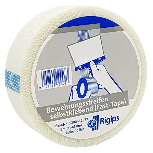 Rigips® Gewebeband Glasfaser selbstklebend [48mm x 90m Groß-Rolle] Bewehrungsstreifen Fast-Tape Fugenband | Fugendeckstreifen für Gipskarton von Rigips