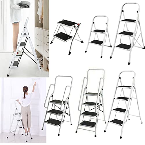 3 Stufen Tirttleiter, Klapptritt 3 Stufen mit Breitem Padel, Stahl Haushalts Trittleiter Stabile & Anti-rutschfest, bis 150KG Belastbar von Rigogo