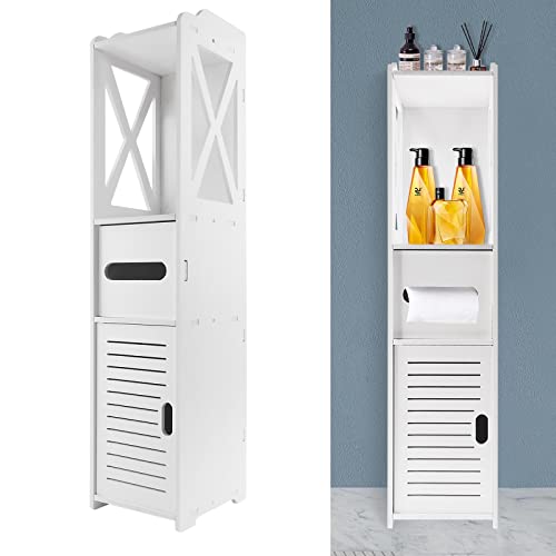 Rigogo 4-Tier Badezimmer Bodenschrank, Mehrzweck Badezimmerschrank, Freistehender Aufbewahrungsschrank mit Tür für Wohnzimmer, Schlafzimmer, Küche, Flur, 80x20x18cm von Rigogo