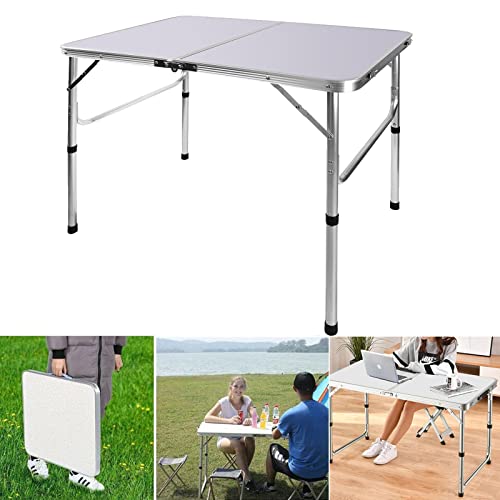 Rigogo 90cm Faltbarer Campingtisch, tragbarer Faltbarer Picknicktisch mit stabilen Aluminiumbeinen und Tragegriff, leicht für den Innen-Außenbereich, 2 Höhenniveau 67/37cm, 90x60x67cm, weiß von Rigogo