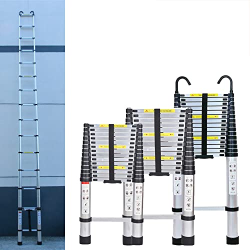 Teleskopleiter Klappleiter Alu, 5m Dachbodenleiter mit 2 Haken, Aus Aluminium, rutschfest Mehrzweck Leiter für Outdoor & Indoor, EN131, 150kg Tragkraft -Silber von Rigogo