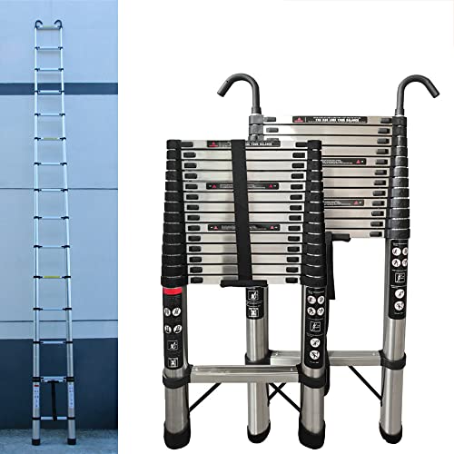 Teleskopleiter Klappleiter Edelstahl, 5m Dachbodenleiter mit 2 Haken, Aus Edelstahl, rutschfest Mehrzweck Leiter für Outdoor & Indoor, EN131, 150kg Tragkraft von Rigogo