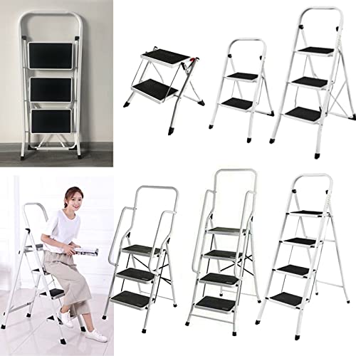 Tritthocker 2 Stufen Klappbar Stahl Stufenleiter, Anti-Rutsch Klapptrittleiter Haushaltstritt für Zuhause, Küche, Garage, Belastbar bis 150 kg von Rigogo