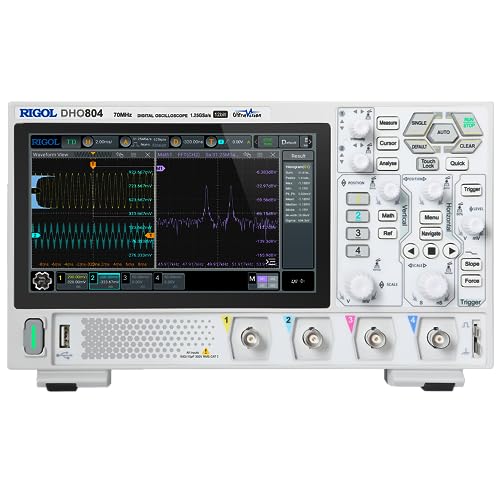 RIGOL DHO804 Tragbares digitales Oszilloskop, 70MHz Bandbreite, 4 analoge Kanäle, 12bit vertikale Auflösung, niedriges Grundrauschen, Unterstützung für mobile Netzteile von Rigol