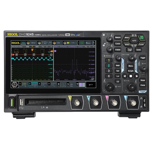 RIGOL DHO924S Tragbares digitales Oszilloskop, 250MHz Bandbreite, 4 analoge Kanäle, 16 digitale Kanäle, 12bit vertikale Auflösung, unterstützt die Bode-Plot-Analyse, integrierter 25MHz Signalgenerator von Rigol