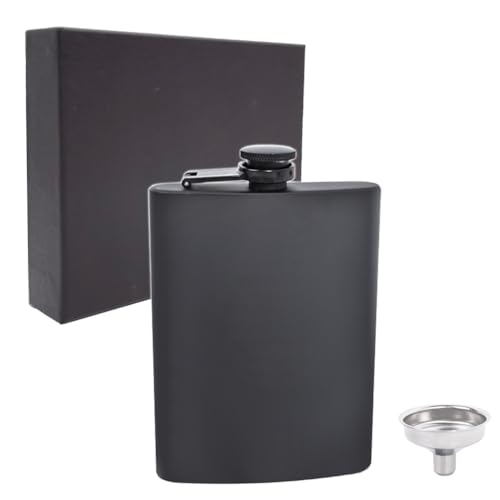 Edelstahl Flachmann und Trichter, 8oz.227 ml Schwarze Flasche,Hip flask von Alkohol, Whisky, Rum und Wodka | Geschenk für Männer von Rigrer