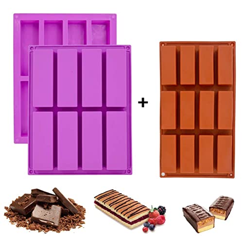 Rechteck Müsliriegel Silikonformen, 2er Pack 8 Cavity + 1 Pack 12 Cavity Nutrition Müsliriegelformen, Energy Bar Maker zum Backen von Brot Brownie Cheesecake Butter Seifenform von Rigrer