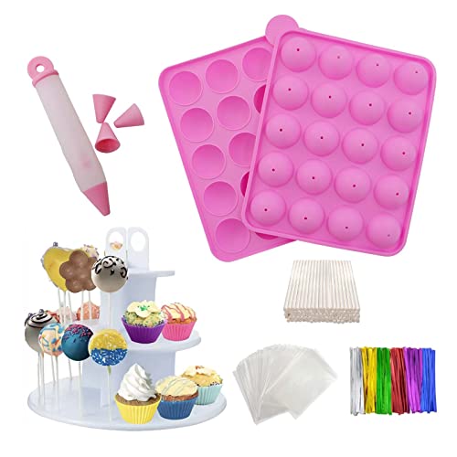 Rigrer Silikonform für Cake Pops, BPA-frei, mit 100 Cake Pop-Sticks + 100 Leckerlibeutel + 100 Twist-Bänder in verschiedenen Farben, ideal für harte Süßigkeiten, Lutscher, Cake Pop und Party Cupcake von Rigrer
