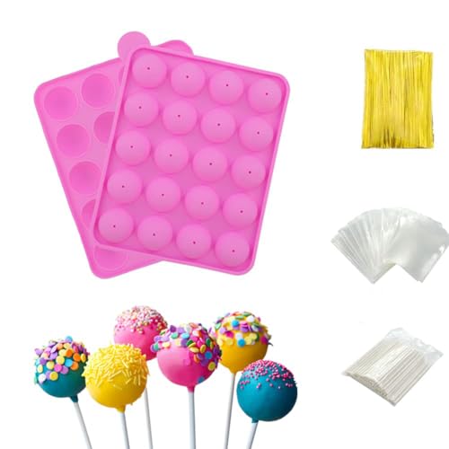 Silikonform für Cake Pops, BPA-frei, mit 100 Cake Pop-Sticks + 100 Leckerlibeutel + 100 Twist-Bänder in Gelb, ideal für harte Süßigkeiten, Lutscher, Cake Pop und Party Cupcake von Rigrer