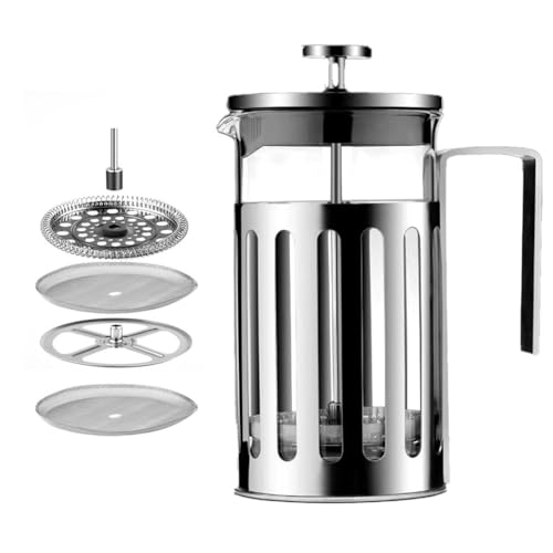 RihanCurvy - Kaffeepresse, French Press 600ml, Doppel-Filtersystem, hitzebeständiges Glas, rostfreier Edelstahlrahmen, spülmaschinengeeignet, ideal für Kaffee, Tee und Milchschaumzubereitung von RihanCurvy