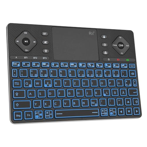 Rii Bluetooth Tastatur mit Touchpad Groß, Multimedia Tastatur mit 12 Farben Beleuchtete für Android TV,Projector,HTPC,Smart TV,Tablet,iPad,PC,Laptop-Deutsch Layout, Schwarz Rii Bluetooth Tastatur mit Touchpad Groß, Multimedia Tastatur mit 12 Farben Beleuchtete für Android TV,Projector,HTPC,Smart TV,Tablet,iPad,PC,Laptop-Deutsch Layout, Schwarz von Rii