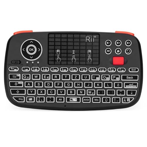 Rii Bluetooth Tastatur mit Touchpad(Bluetooth 4.0 + 2.4G Wireless), Mini Tastatur with Scrollrad und LED Hinterleuchtet（Deutsches Layout, Schwarz） von Rii