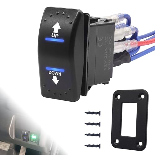 Riisoyu Polarity Reversing Momentan Wippschalter, 7Pin 12V 20A Rocker Polarity Kippschalter DC Motorsteuerung Kippschalter Taste Rocker Kippschalter mit Aluminiumplatte Schraube Pigtail Draht von Riisoyu
