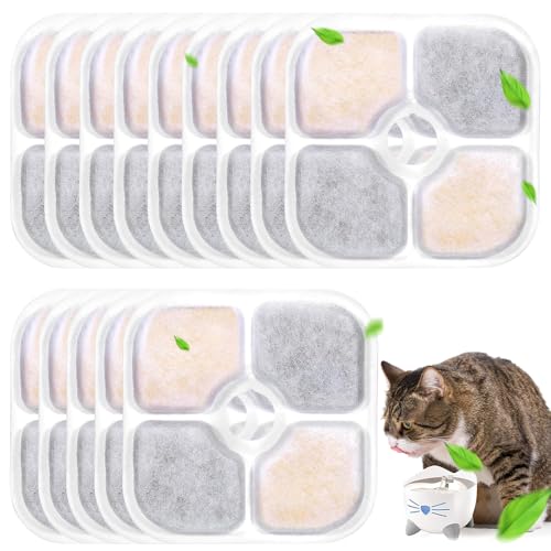 Riisoyu 16 Stück Katzenbrunnen Filter, Ersatzfilter mit 4 Schläuche Kompatibel mit Trinkbrunnen Dreifaches Filtersystem Wirksamer Ersatzfilter für Katzen Trinkbrunnen und Hunde von Riisoyu