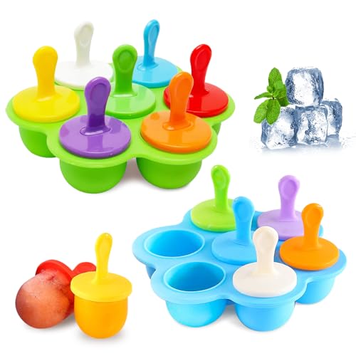 Riisoyu 2 Stück Eisförmchen Popsicle Formen, Silikon Mini Eisformen BPA frei Eisformen Eis am Stiel Silikon Mulden Eisform mit Kunststoffstäbchen mit 14 Kunststoffstäbchen, Blau&Grün von Riisoyu