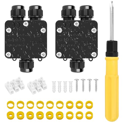 Riisoyu 2 Stück IP68 Wasserdichte Abzweigdose, 3 Wege Junction Box Erdkabel Klemmdose Verbindungsdose Kabelverbinder Außen Elektrischer Außenverteilerdose Junction Box für Ø4mm-15mm Kabeldurchmesser von Riisoyu
