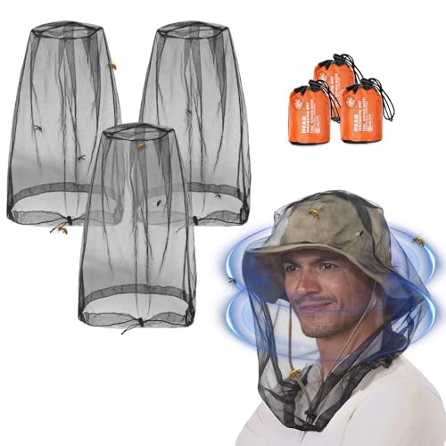 Riisoyu 3 Stück Moskitonetz Kopf, Gesicht Insektenschutz Hut Moskitonetz Kopf Moskito Kopfnetz mit Tragetasche Fliegennetz Moskito Kopfnetz Insektenschutzhut Mückennetz Kopf Hut für Angeln von Riisoyu