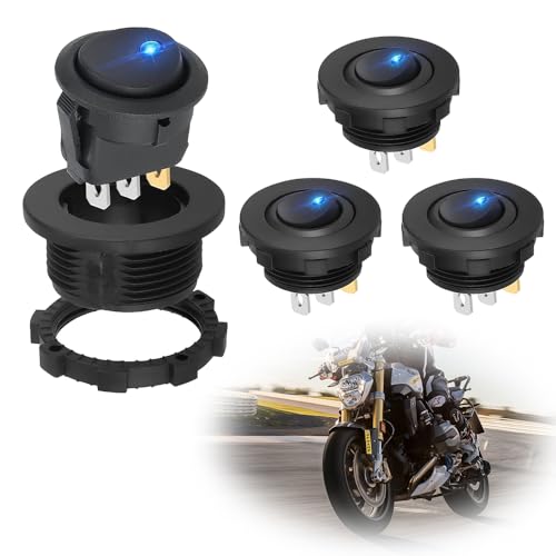 Riisoyu 4 Stück DC 12V 20A Runde Wippschalter kippschalter, 3 Pin Rund EIN/AUS Schalter Selbsthemmung Wippschalter Wasserdicht Kippschalter mit LED Licht für Auto Marine Boot Beleuchtet KFZ Yacht von Riisoyu