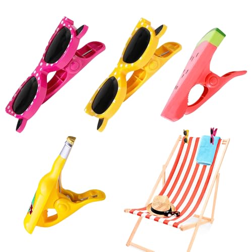 Riisoyu 4 Stück Strandtuchklammern, Strand Handtuch Klammern große Tragbare Lustig wäscheklammern für Sonnenliegen Winddichte Handtuchklammern für Strand, Garten, Pool, oder Liegestuhl von Riisoyu