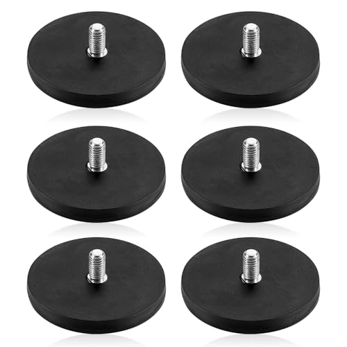 Riisoyu 6 Stück Neodym Magnete Gummiert, Ø 43mm Mit M6 Innengewinde Gummi Runde Magnete mit Gewinde Starke Gummiert Magnete zum Anschrauben Autolichter Topfmagnet Magnet Rund von Riisoyu