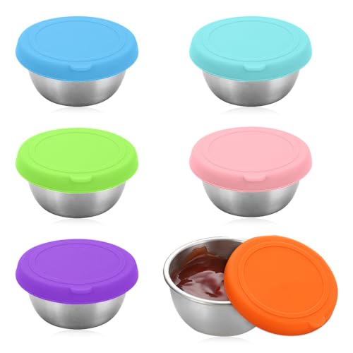 Riisoyu 6 Stück Salatdressing Behälter, Kleine Edelstahl Gewürzbehälter, Lebensmittelbehälter, Mini Dip Saucenbehälter Dose mit Silikon Deckel Auslaufsichere Joghurtbecher To Go Salatbox von Riisoyu