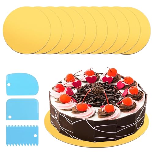 Riisoyu Cake Board, 10 Tortenunterlagen Rund Cakeboard Wiederverwendbar Beidseitig mit 3 Stück Tortenschaber Tortenunterlage Stützen 30cm für Transport Kuchen Torten Oder Malerei DIY Handwe von Riisoyu