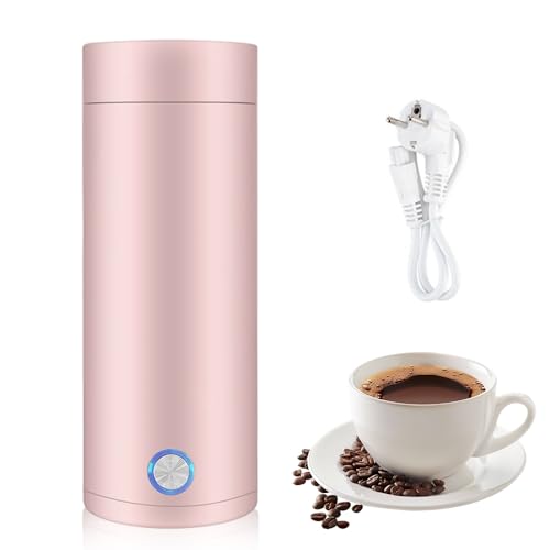 Riisoyu Kleiner Tragbarer Wasserkocher, 3 in 1 400ml Reisewasserkocher 304 Edelstahl-Liner Mini Elektrische Wassertasse mit Trennbarem Stromkabel für Kaffee und Teezubereitung, Rosa von Riisoyu