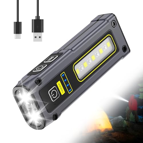 Riisoyu Mini Taschenlampe USB C Aufladbar, LED Arbeitsleuchte 600 Lumen mit Blauem und Rotem COB Arbeitsleuchte, Schwarz Taschenlampe mit Magnetsockel für Werkstatt KFZ Notfall Camping Outdoor von Riisoyu