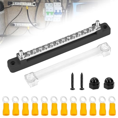 Riisoyu Sammelschiene, 150A Stromverteilungsblock 12V-48V DC BusBar Box mit Abdeckung und 12 x M4 Klemmenbolzen Sammelschienen Verteilerblock für Autos Wohnmobile Marine Solar Riisoyu Sammelschiene, 150A Stromverteilungsblock 12V-48V DC BusBar Box mit Abdeckung und 12 x M4 Klemmenbolzen Sammelschienen Verteilerblock für Autos Wohnmobile Marine Solar von Riisoyu