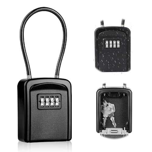 Riisoyu Schlüsseltresor mit Abnehmbares Kabel, Schlüsselsafe mit 4 Stellig Zahlencode Schlüsselbox Wasserdichter Schlüsselkasten Kombinationsschlüssel Schlüsselversteck für Zuhause Garage Schule von Riisoyu
