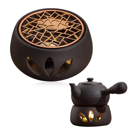 Riisoyu Stövchen für Teekanne, Porzellan Teewärmer mit Teelichthalter und Herdmatte Hohl Geschnitztes Design Kaffeewärmer Teestövchen Stövchen Keramik mit Korkmatte zum Erhitzen von Tee Milch Kaffee von Riisoyu