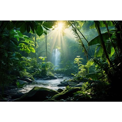Aquarium-Hintergrund, Wasserfall, tropischer Wald, Terrarium, üppiger Regenwald, Sonnenlicht, Filterung durch dickes Laub, Aquarium-Tapete, Poster, Vinyl, 91,4 x 61 cm von Riivvdise