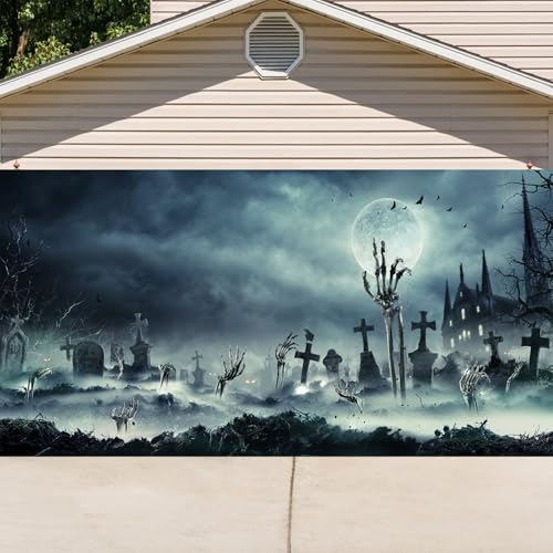 Gruseliger Halloween-Friedhofs-Hintergrund, 1,8 x 4 m, großer Halloween-Hintergrund zum Aufhängen, Türabdeckung, Dekorationen, Garagentor-Banner, Horror, Geist, Nacht, Kürbislaterne, Banner Gruseliger Halloween-Friedhofs-Hintergrund, 1,8 x 4 m, großer Halloween-Hintergrund zum Aufhängen, Türabdeckung, Dekorationen, Garagentor-Banner, Horror, Geist, Nacht, Kürbislaterne, Banner von Riivvdise