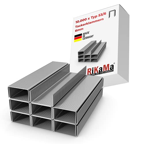 RIKAMA® 10000 Stück Tackerklammern - Typ 53 | Länge: 6 mm Breite: 11,3 mm | verzinkt | Maße 6/11,3 | Tacker-Klammern | Heftklammern von Rikama