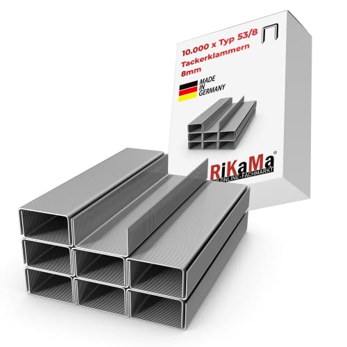 RIKAMA® 10000 Stück Tackerklammern - Typ 53 | Länge: 8 mm Breite: 11,3 mm | verzinkt | Maße 8/11,3 | Tacker-Klammern | Heftklammern von Rikama