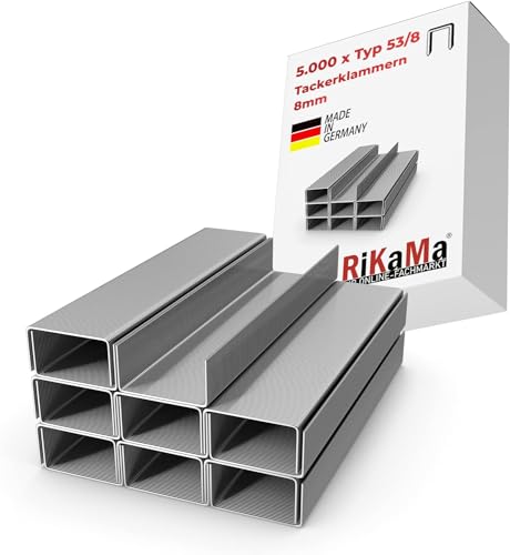 RIKAMA® 5000 Stück Tackerklammern - Typ 53 | Länge: 8 mm Breite: 11,3 mm | verzinkt | Maße 8/11,3 | Tacker-Klammern | Heftklammern von RiKaMa ONLINEVERSAND AUS EINER HAND