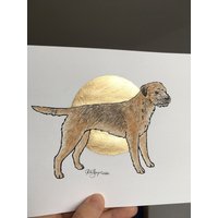 Border Terrier Kunst Gold Folie Goldfolie Sonne Hund von RikeBayerArt