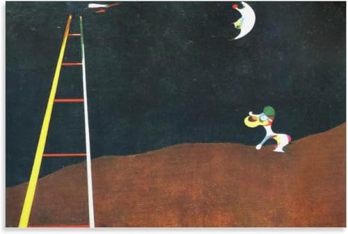 Rikin Liuff Joan Miro Leiter Drucke Surrealismus Rote Wandkunst Joan Miro Leinwand Poster Abstrakte Gog Mond Malerei für Büro Wand Bild Dekor 40x65cm Rahmenlos von Rikin Liuff