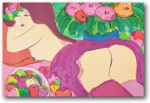 Rikin Liuff Walasse Ting Poster Walasse Ting Wandkunst Abstrakt《 Dame mit Blumen》Leinwandmalerei Walasse Ting Drucke Für Zuhause Wanddekoration Bild 60x90cm Kein Rahmen von Rikin Liuff