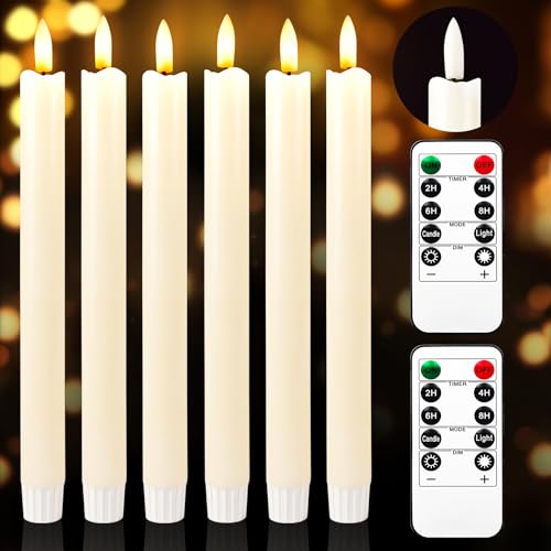 Rikiss Flameless Taper Kerzen mit Fernbedienung Timer, batteriebetriebene 3D flackernde Flamme Kerzen aus echtem Wachs Fenster Kerzen für Weihnachten Halloween Home Decor, Elfenbein (0,86 x 9,8 Zoll) von Rikiss