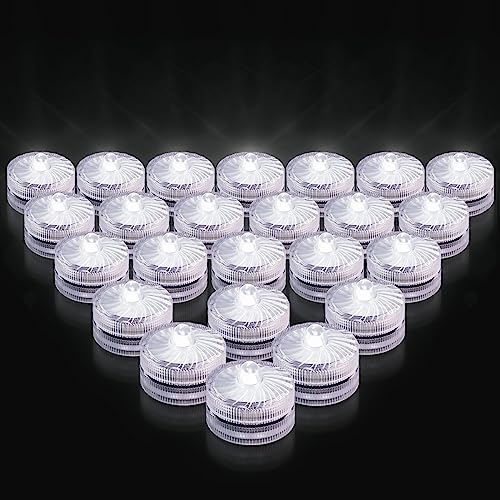 Rikiss Mini Unterwasser Licht 24 Stück Weiß Flammenlose Kerze, Teichbeleuchtung wasserdichte led kerzen für Zuhause Garten Dekoration Vase Badewanne von Rikiss