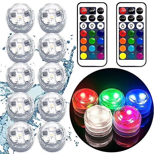 Rikiss Mini tauchbare LED Lichter, wasserdichte LED-Teelichter Kerze mit Fernbedienung batteriebetrieben, RGB-Farbwechsel für Vase Home Party Hochzeitstisch Mittelstücke, 10-Pack von Rikiss