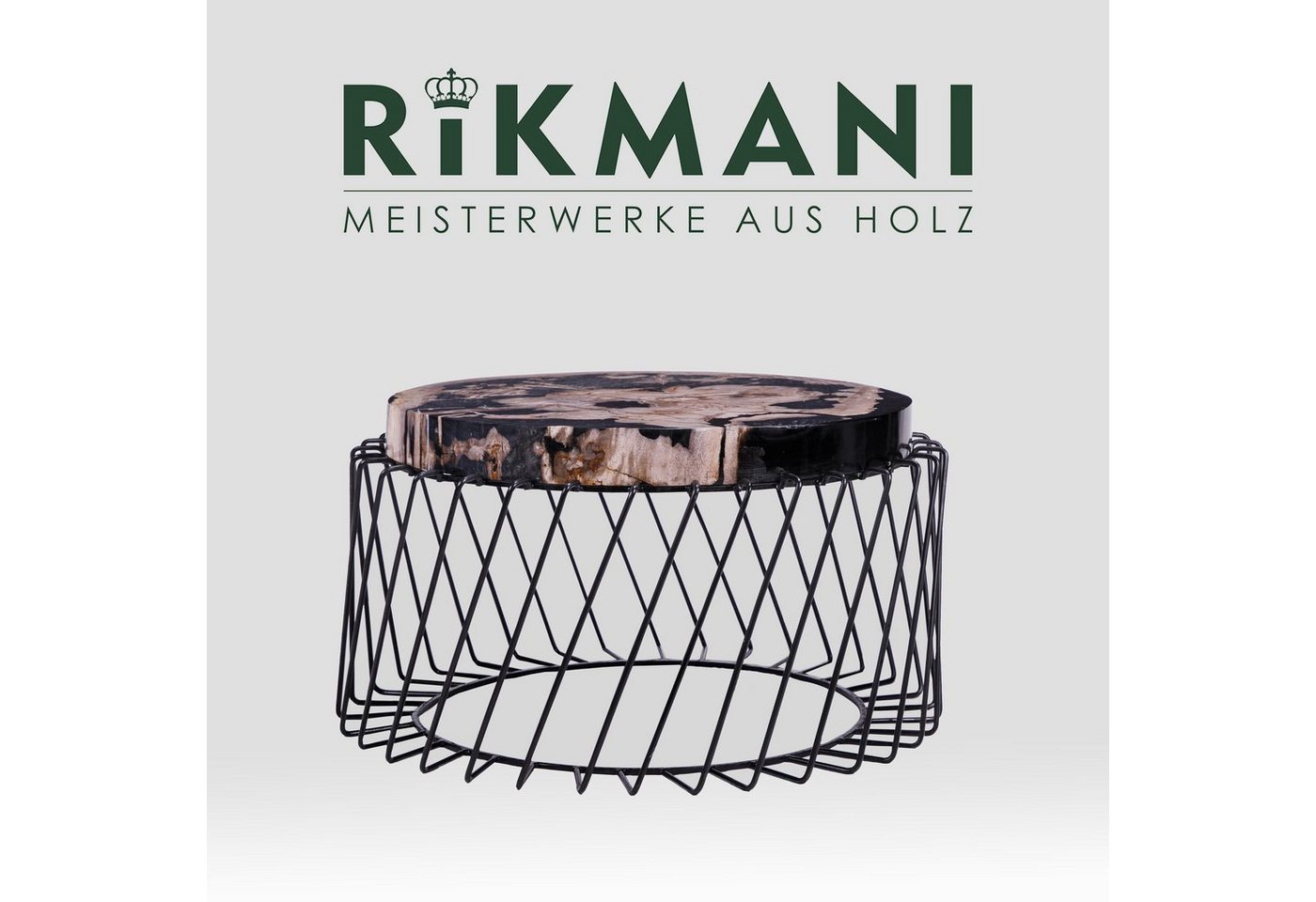 Rikmani Couchtisch Designer Beistelltisch aus Edelstahl Epoxidharz versteinertes Holz Wohnzimmertisch handgemacht LUNA von Rikmani