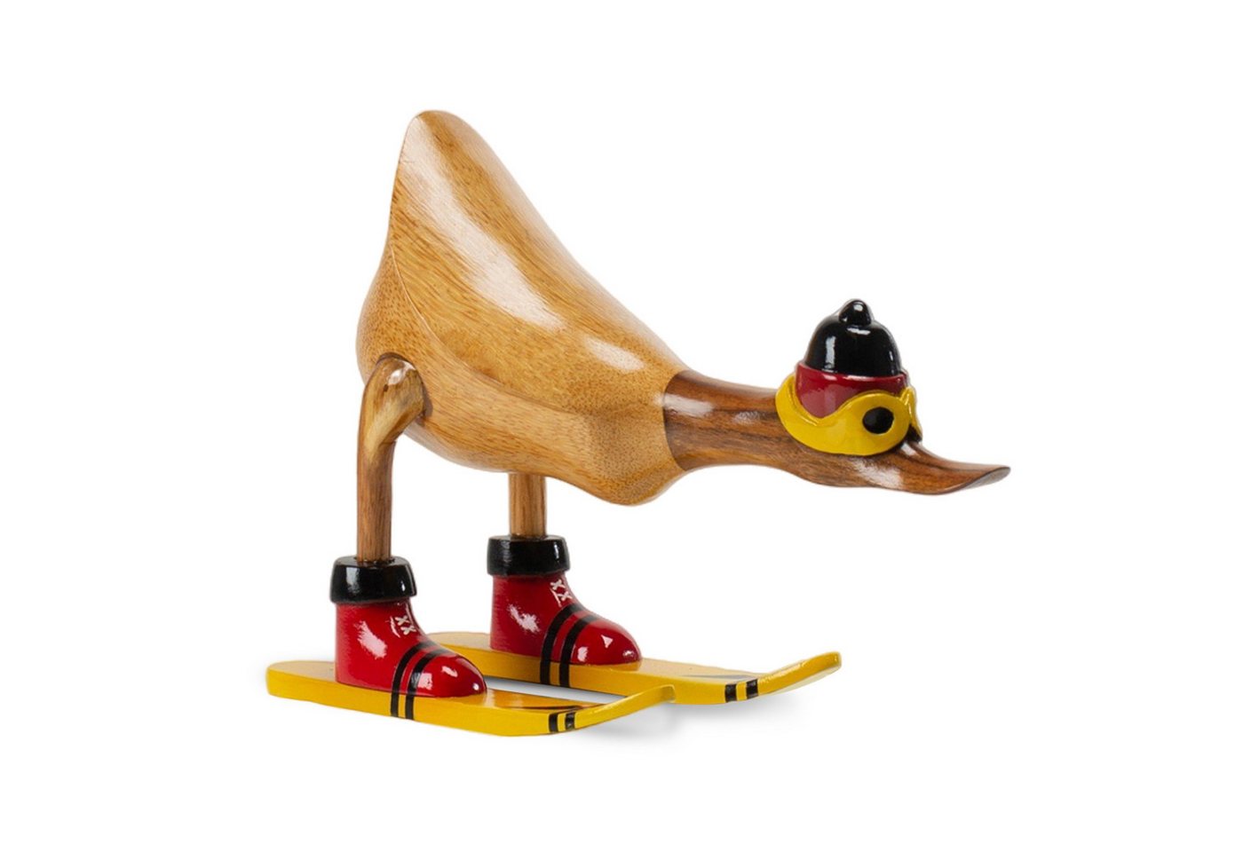 Rikmani Dekofigur Ente Skifahrer - Handgefertigte Dekoration aus Holz Geschenk Figur (3er-Set, SET: S, M, L), Drei Holzarten. Lackiert. von Rikmani