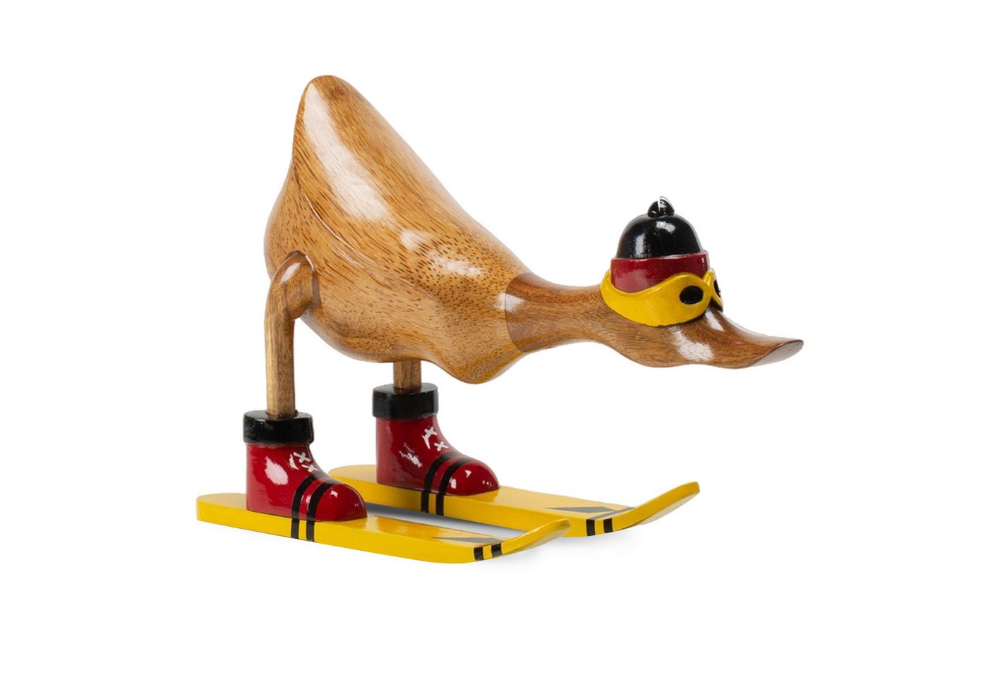 Rikmani Dekofigur Ente Skifahrer - Handgefertigte Dekoration aus Holz Geschenk Figur (3er-Set, SET: S, M, L), Drei Holzarten. Lackiert. von Rikmani