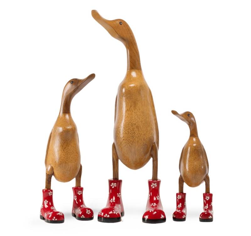 Rikmani Dekofigur Holzfigur Ente Stiefel - Handgefertigte Dekoration aus Holz Geschenk, 3 Holzarten von Rikmani